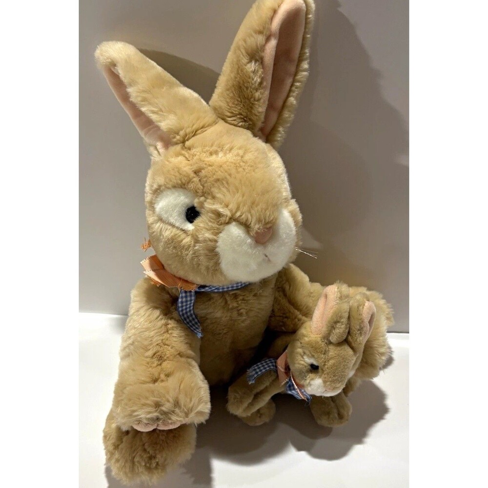 Russ Apricot Plush Bunny Rabbit w/ Baby Bunny Small 6-14 in 2005 MPN 27905
